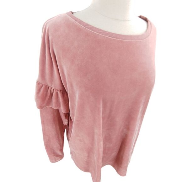 Two by Vince Camuto velour pullover top in plush pink w/ ruffle detail large - Picture 1 of 10